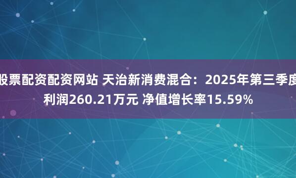 股票配资配资网站 天治新消费混合：2025年第三季度利润260.21万元 净值增长率15.59%